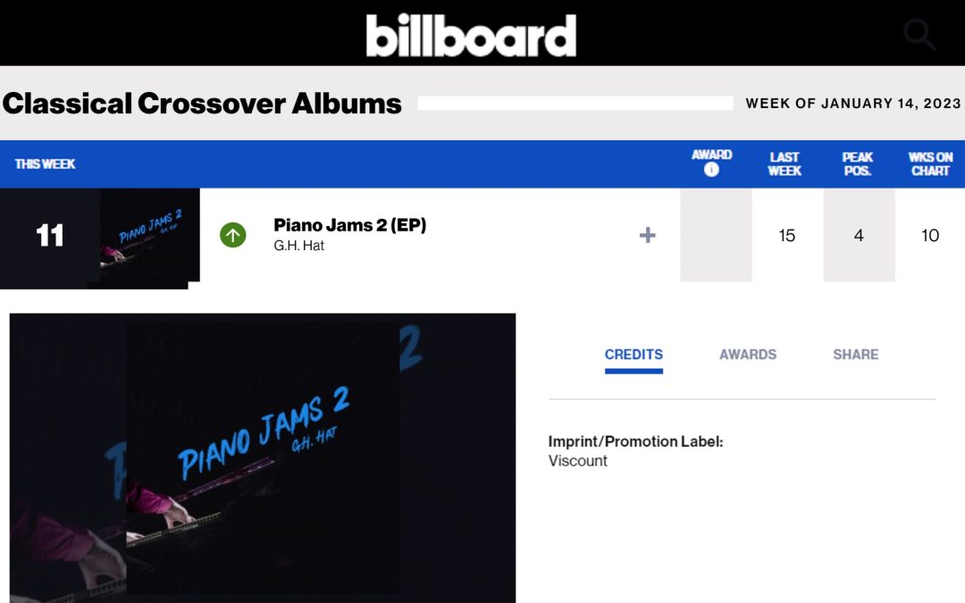 G.H. Hat’s “Piano Jams 2” Rises to #11 on Billboard’s Classical Crossover Albums