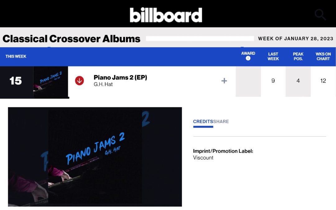 G.H. Hat’s “Piano Jams 2” Enjoys Its 12th Week on Billboard’s Classical Crossover Albums