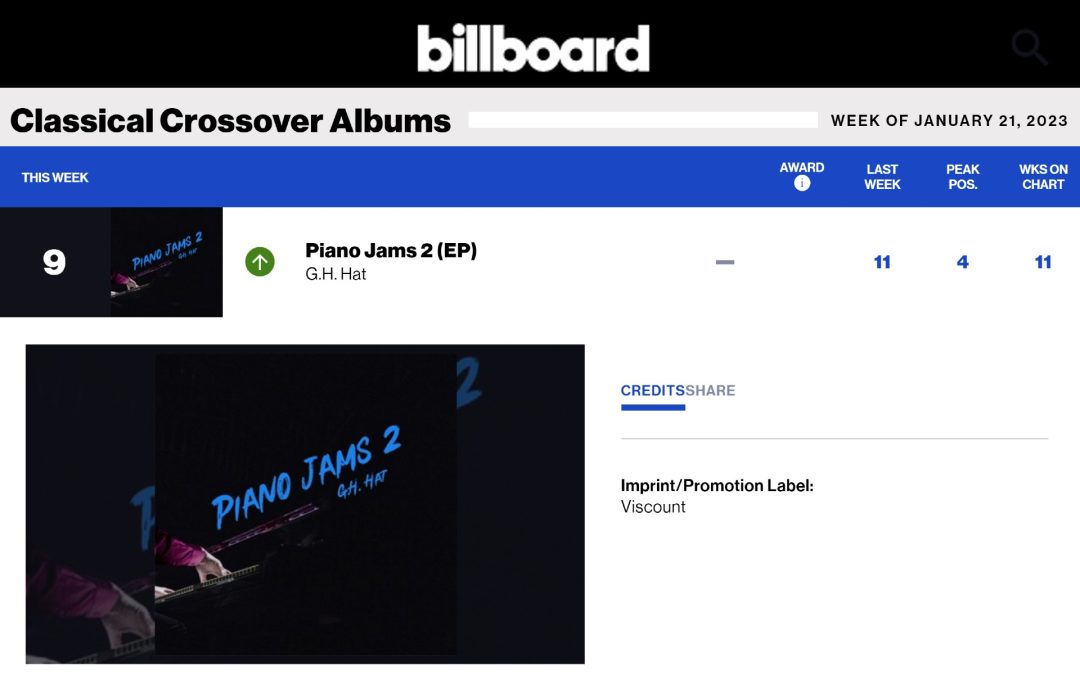 G.H. Hat’s “Piano Jams 2” Rises to #9 on Billboard’s Classical Crossover Albums